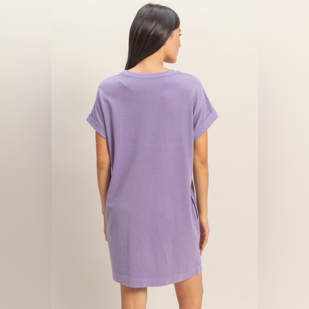 HYFVE Women's 100% Cotton Purple T-Shirt Dress - Picture 3 of 6
